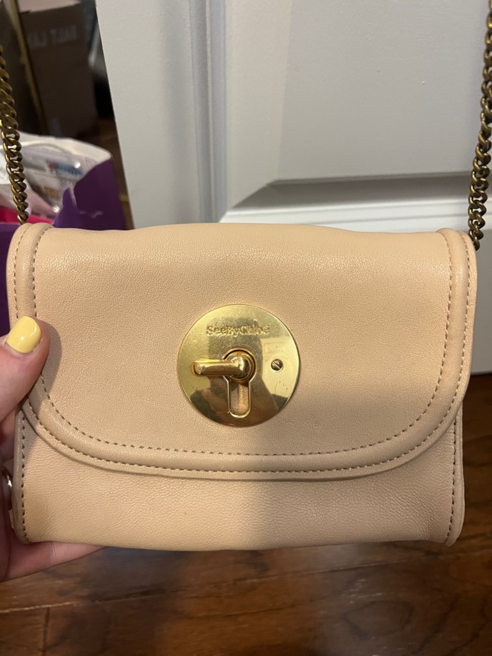 See By Chloe Nude Leather Crossbody with Gold Turn-Lock - Picture 1 of 2